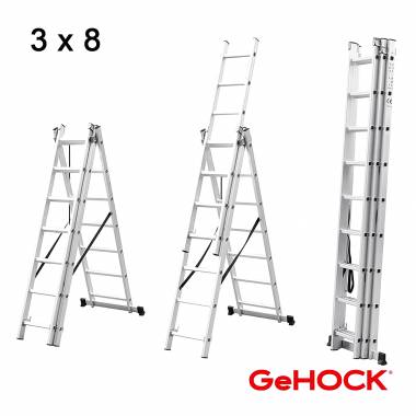 Τριπλή Σκάλα Επεκτεινόμενη Αλουμινίου 3 x 8 Σκαλοπάτια GeHOCK